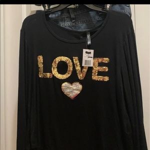 New! "Motive" Women Black Long Sleeves Top w/ Gold Sequinces.